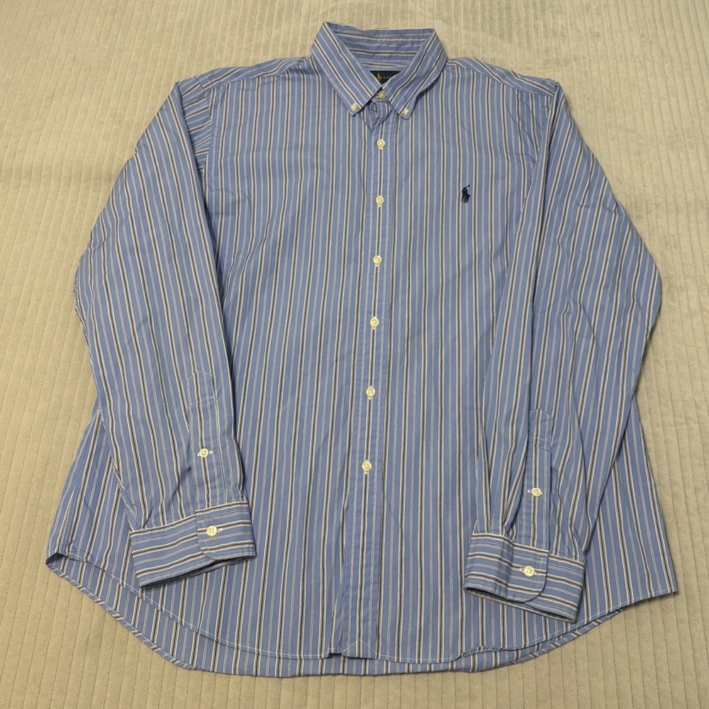 Ralph Lauren Shirt Mens XL Blue Striped Pony Casual Button Up Long Sleeve